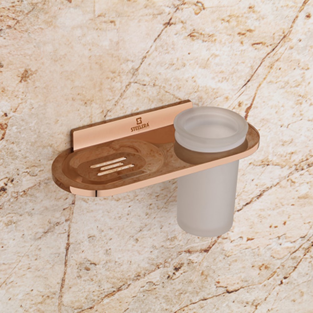 Steelera SL-SLR - 010 Brass Soap Dish With Tumbler Holder - Scarlet Rose Gold